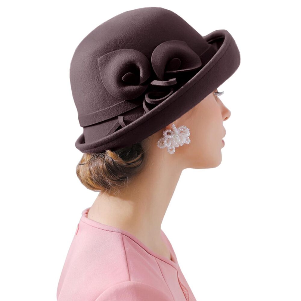 9354 Women Vintage Wool Felt Flowers Bucket Cloche Bowler Hat Church